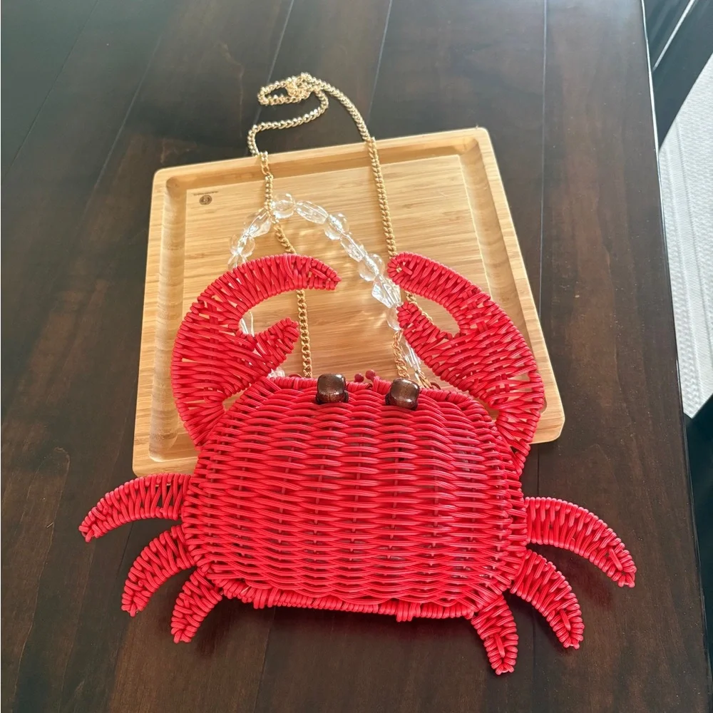 Tommy Bahama Red Crab 🦀 Wicker Woven Crossbody Bag - Picture 1 of 1